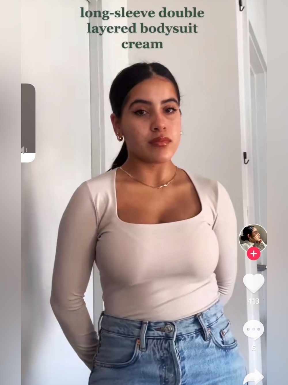 Abercrombie & Fitch Cream Long Sleeve Scoop Neck Bodysuit